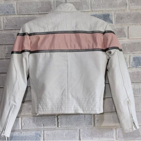 Leather jacket Jamin white with pink and silver stripe removable lining XS - Picture 8 of 12